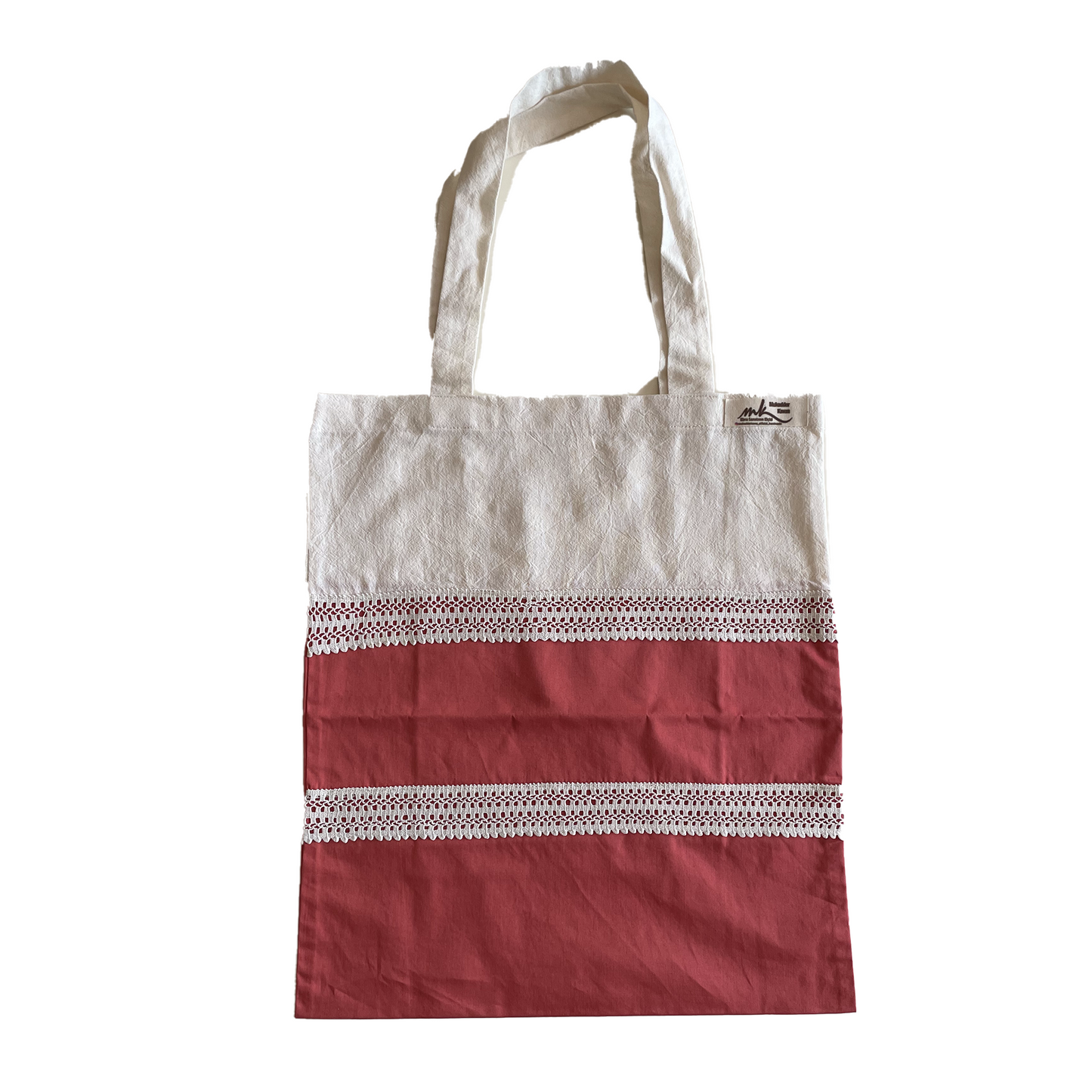 Marmer design canvas tas met gehaakte kant